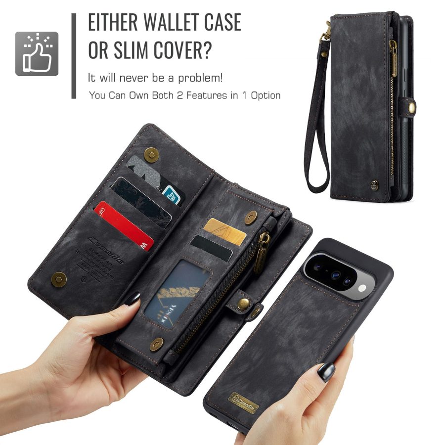 6601175067B-8 CASEME For Google Pixel 10 Pro / Pixel 10 Case 2-in-1 Detachable Magnetic Zipper Wallet Vegan Leather Flip Cover