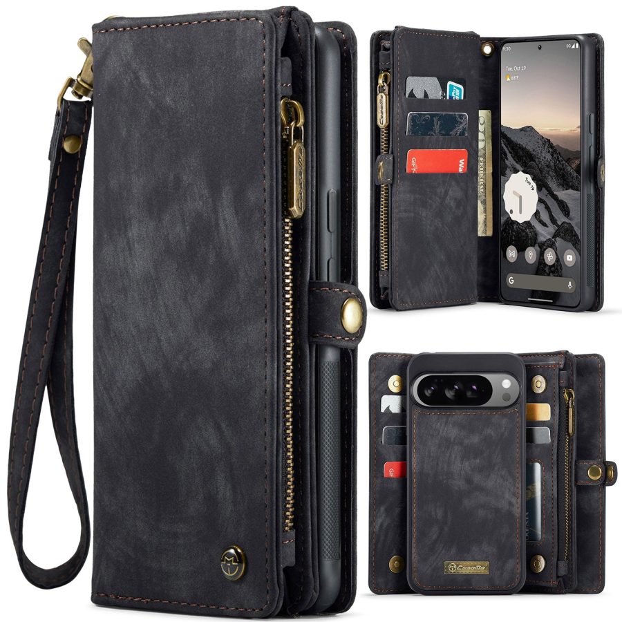 6601175069B-1 CASEME For Google Pixel 10 Pro XL Case 2-in-1 Detachable Magnetic Zipper Wallet Vegan Leather Flip Cover