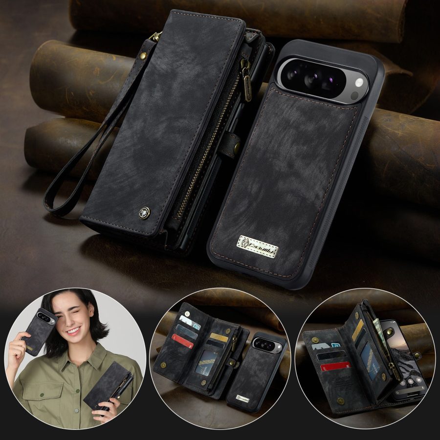 6601175069B-6 CASEME For Google Pixel 10 Pro XL Case 2-in-1 Detachable Magnetic Zipper Wallet Vegan Leather Flip Cover