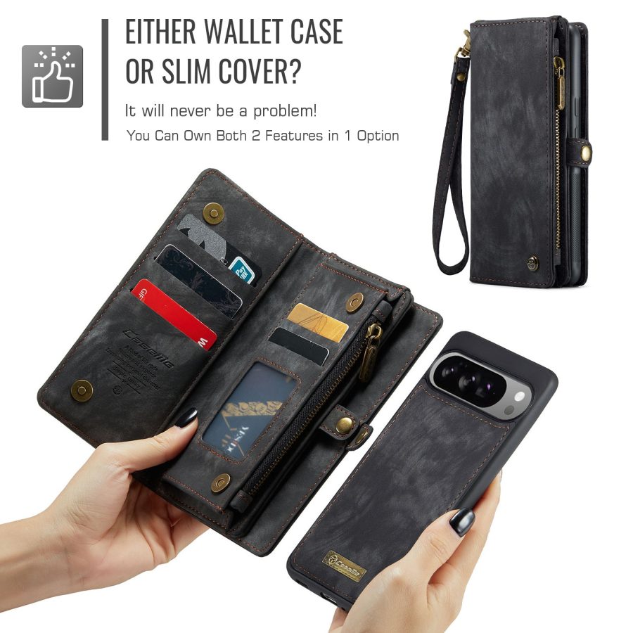 6601175069B-8 CASEME For Google Pixel 10 Pro XL Case 2-in-1 Detachable Magnetic Zipper Wallet Vegan Leather Flip Cover
