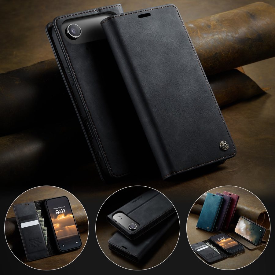 6601176739B-10 CASEME For iPhone Air Case RFID Blocking Wallet Calf Texture Vegan Leather Flip Cover
