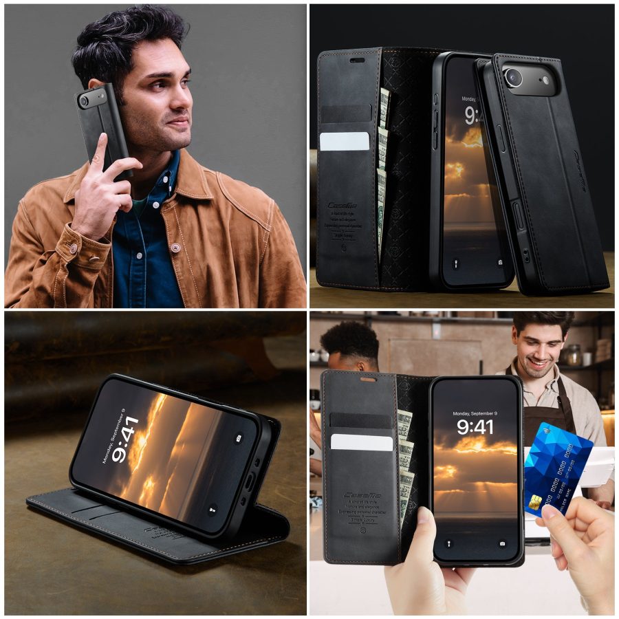 6601176739B-12 CASEME For iPhone Air Case RFID Blocking Wallet Calf Texture Vegan Leather Flip Cover