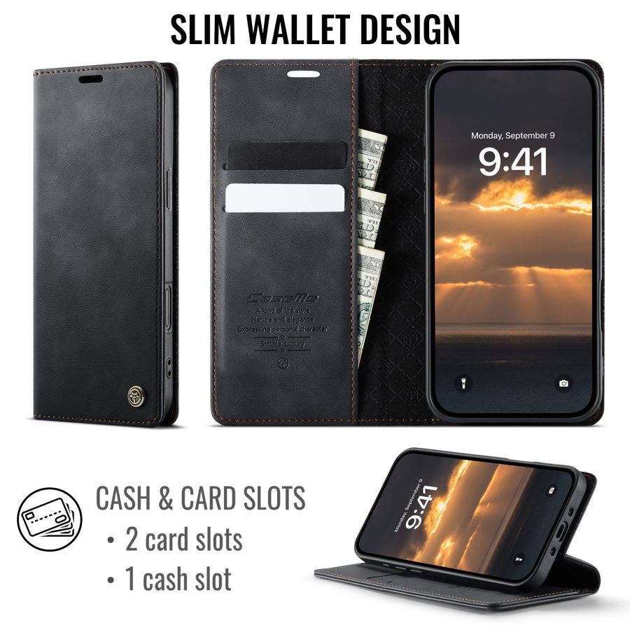 6601176739B-2 CASEME For iPhone Air Case RFID Blocking Wallet Calf Texture Vegan Leather Flip Cover