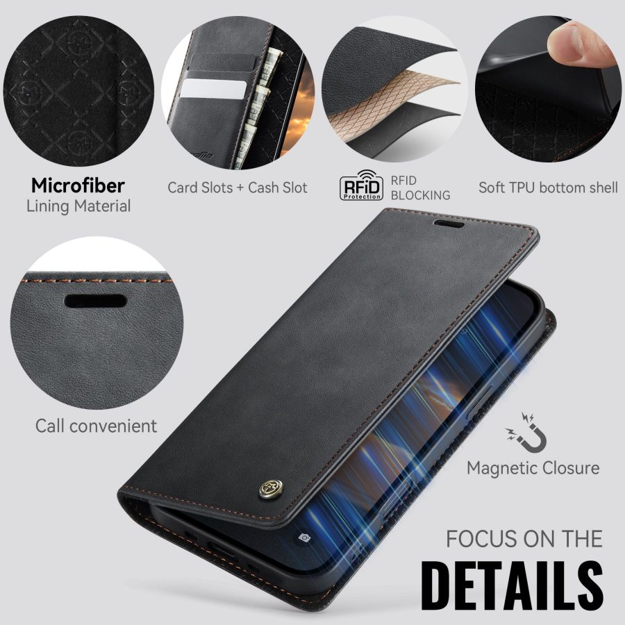 6601176739B-3 CASEME For iPhone Air Case RFID Blocking Wallet Calf Texture Vegan Leather Flip Cover