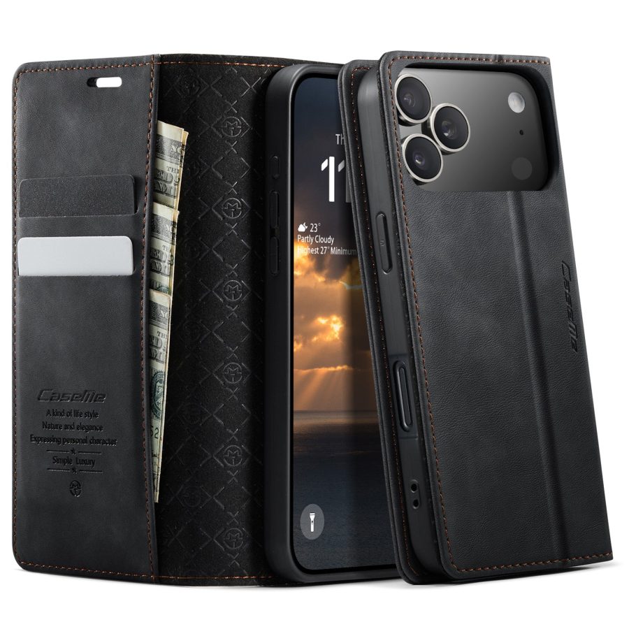 CASEME For iPhone 17 Pro Case RFID Blocking Wallet Calf Texture Vegan Leather Flip Cover