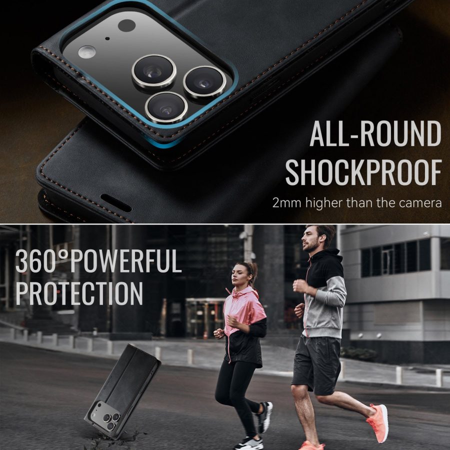 CASEME For iPhone 17 Pro Case RFID Blocking Wallet Calf Texture Vegan Leather Flip Cover