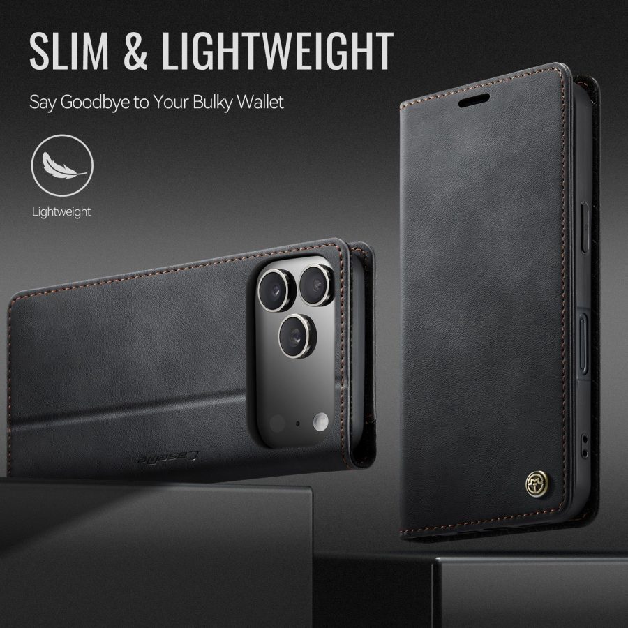 CASEME For iPhone 17 Pro Case RFID Blocking Wallet Calf Texture Vegan Leather Flip Cover