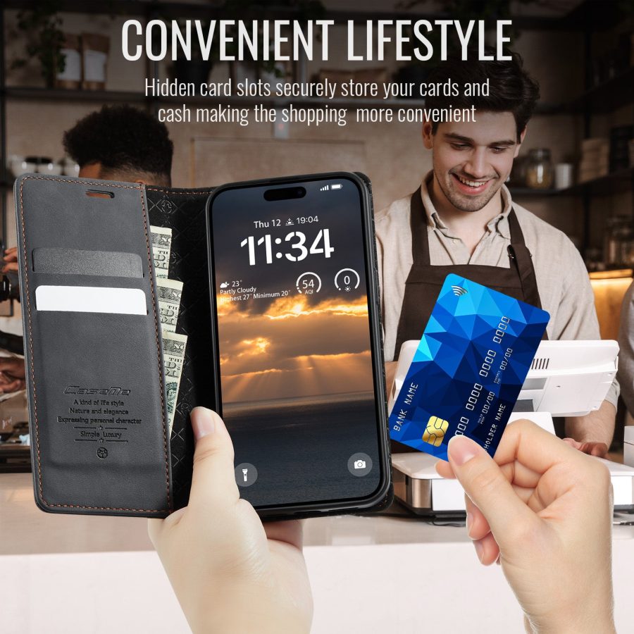 CASEME For iPhone 17 Pro Case RFID Blocking Wallet Calf Texture Vegan Leather Flip Cover