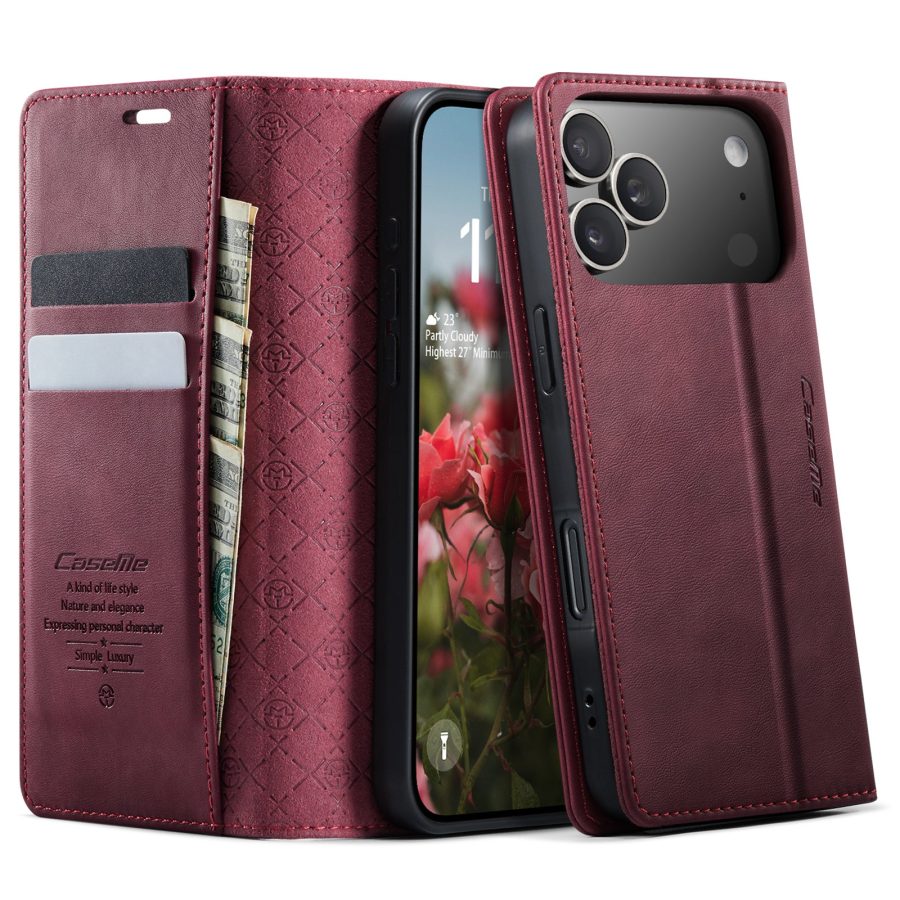 CASEME For iPhone 17 Pro Case RFID Blocking Wallet Calf Texture Vegan Leather Flip Cover