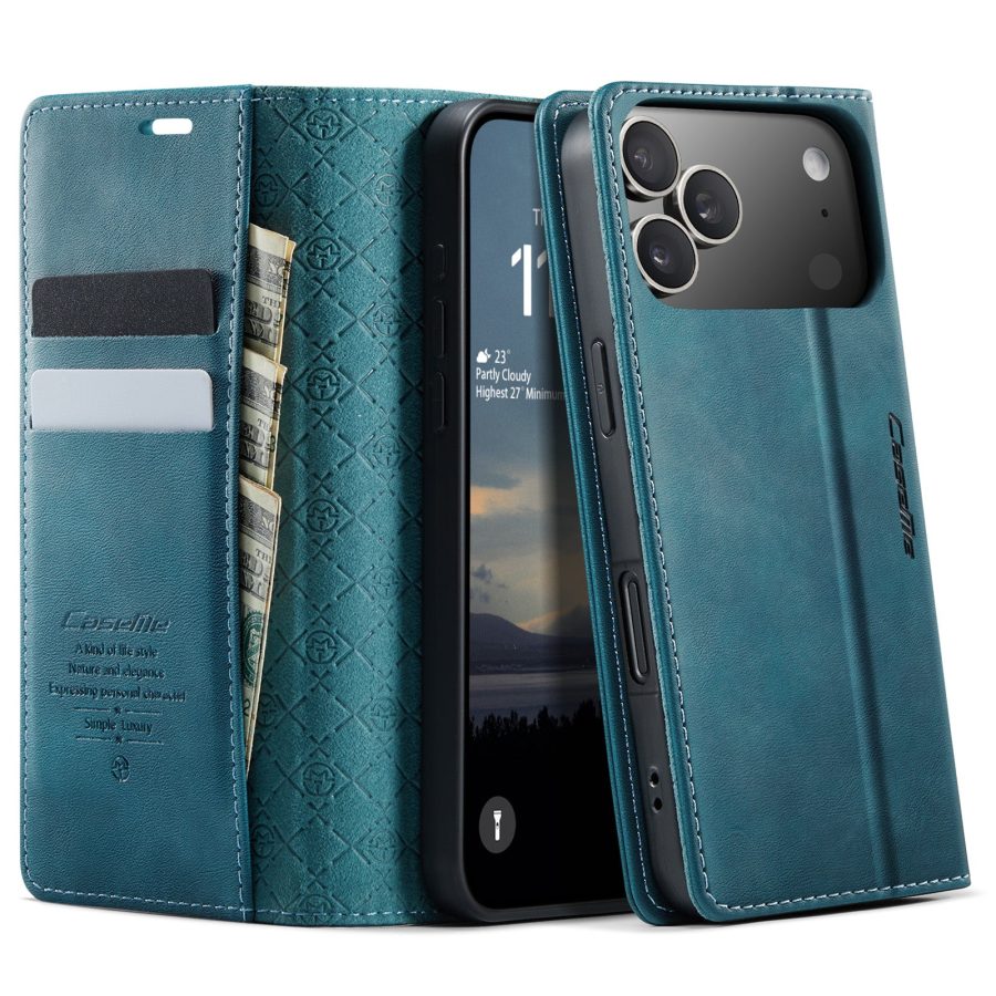 CASEME For iPhone 17 Pro Case RFID Blocking Wallet Calf Texture Vegan Leather Flip Cover