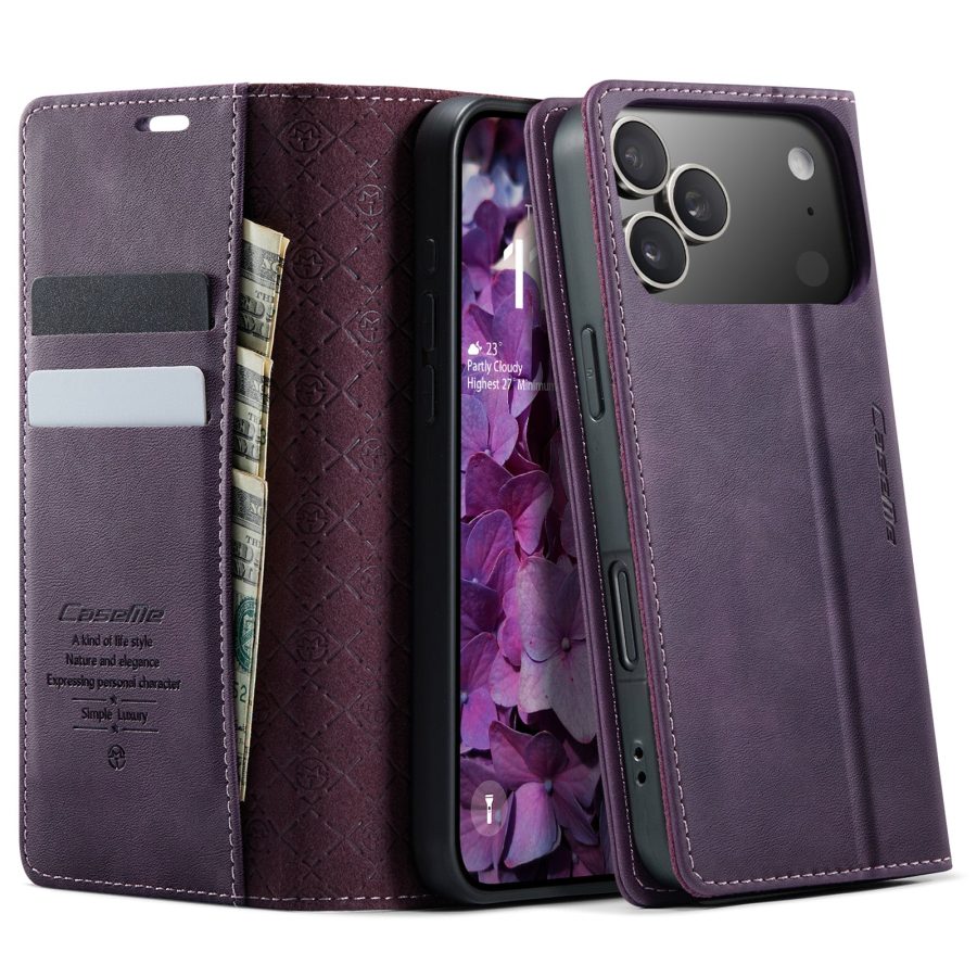 CASEME For iPhone 17 Pro Case RFID Blocking Wallet Calf Texture Vegan Leather Flip Cover