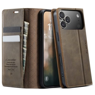 6601177036A-1 CASEME For iPhone 17 Pro Max Case RFID Blocking Wallet Calf Texture Vegan Leather Flip Cover