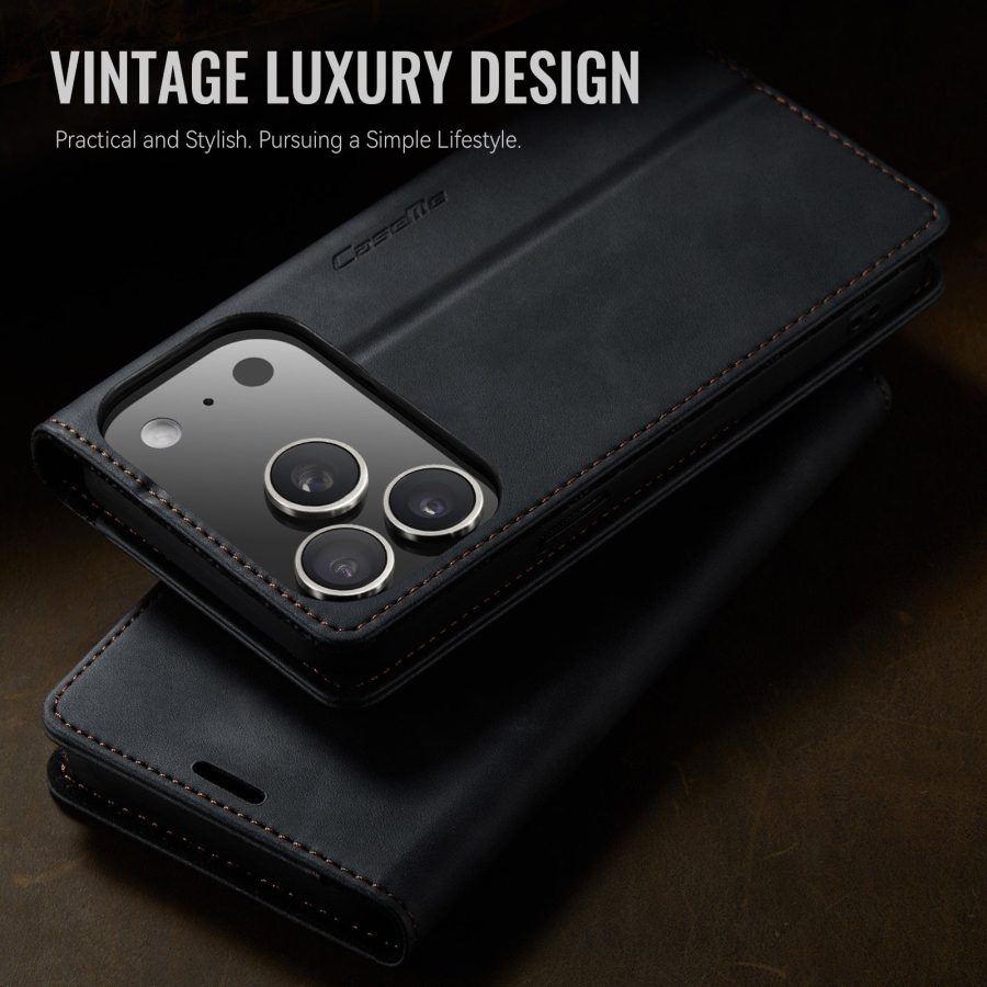 CASEME For iPhone 17 Pro Max Case RFID Blocking Wallet Calf Texture Vegan Leather Flip Cover