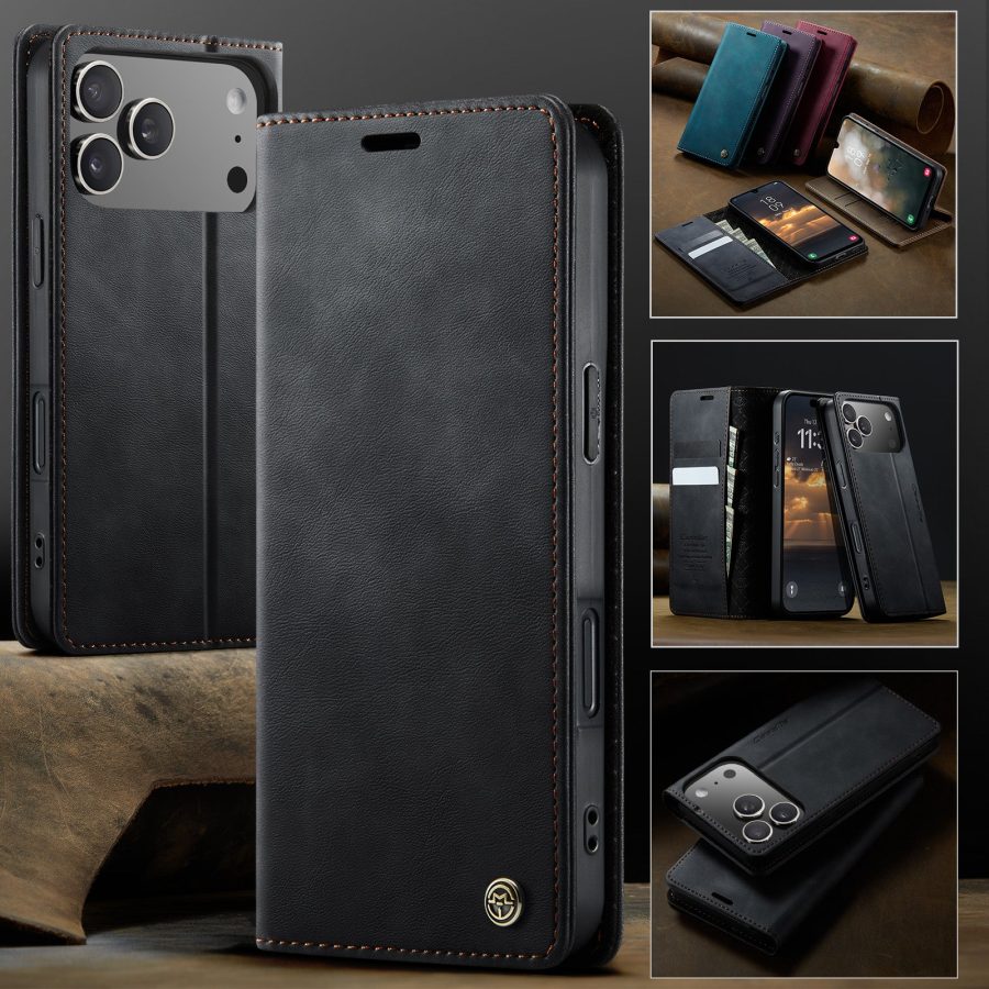 CASEME For iPhone 17 Pro Max Case RFID Blocking Wallet Calf Texture Vegan Leather Flip Cover