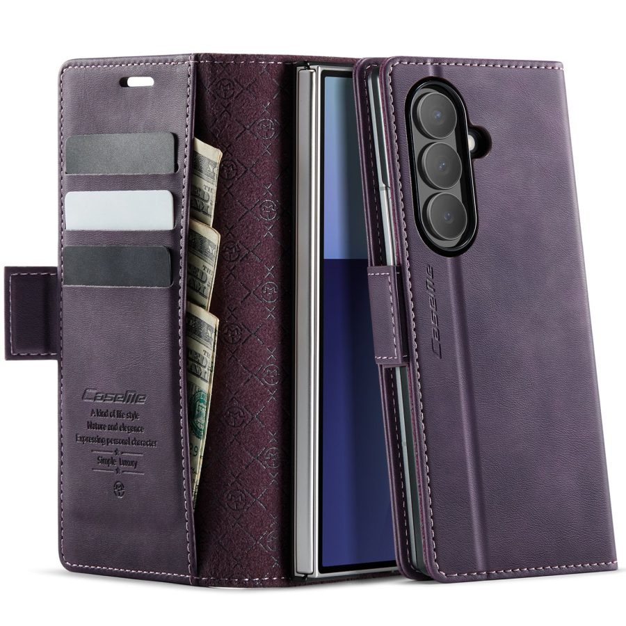 CASEME For Samsung Galaxy Z Fold7 Case RFID Blocking Wallet Calf Texture Vegan Leather Flip Cover