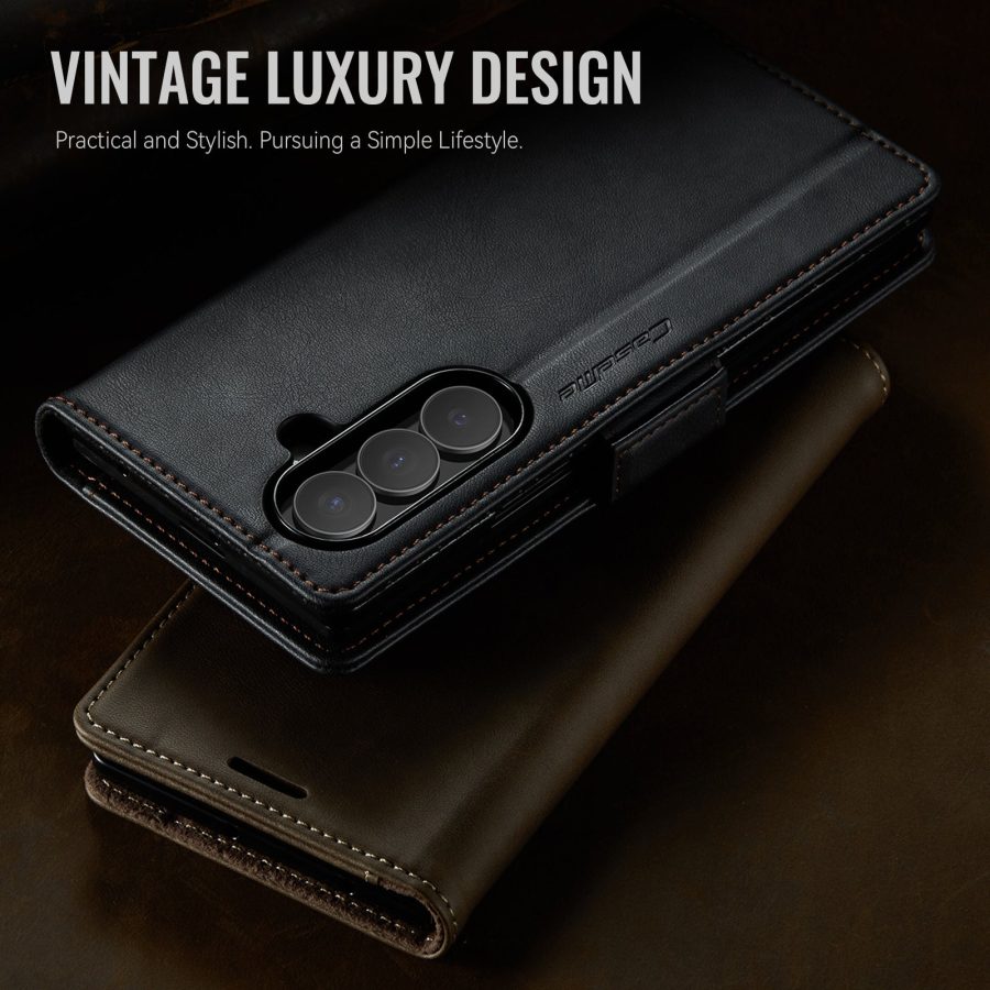 CASEME For Samsung Galaxy Z Fold7 Case RFID Blocking Wallet Calf Texture Vegan Leather Flip Cover