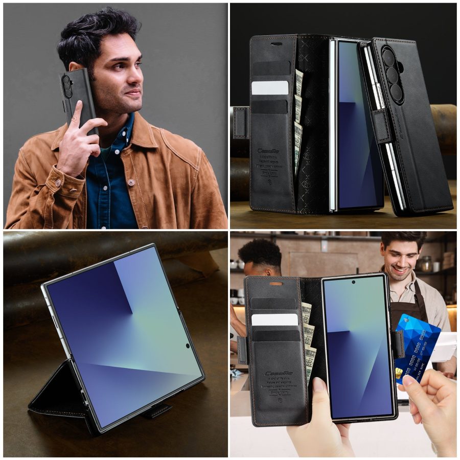CASEME For Samsung Galaxy Z Fold7 Case RFID Blocking Wallet Calf Texture Vegan Leather Flip Cover