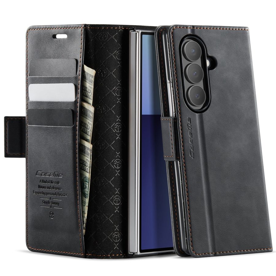 CASEME For Samsung Galaxy Z Fold7 Case RFID Blocking Wallet Calf Texture Vegan Leather Flip Cover