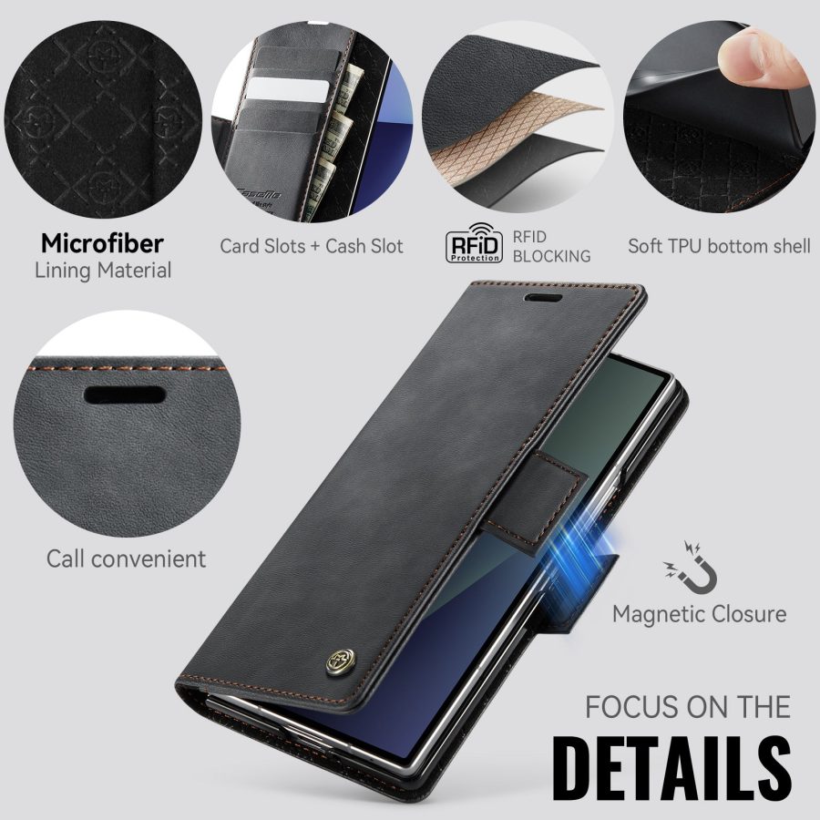 CASEME For Samsung Galaxy Z Fold7 Case RFID Blocking Wallet Calf Texture Vegan Leather Flip Cover