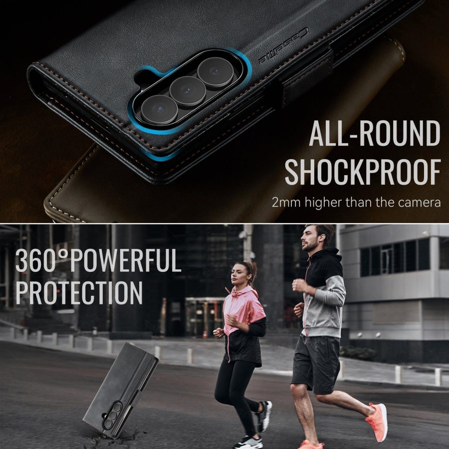 CASEME For Samsung Galaxy Z Fold7 Case RFID Blocking Wallet Calf Texture Vegan Leather Flip Cover