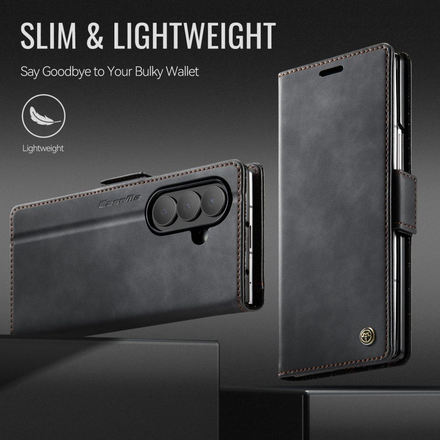 CASEME For Samsung Galaxy Z Fold7 Case RFID Blocking Wallet Calf Texture Vegan Leather Flip Cover