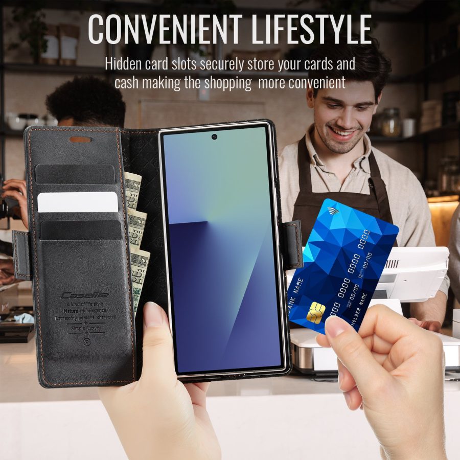CASEME For Samsung Galaxy Z Fold7 Case RFID Blocking Wallet Calf Texture Vegan Leather Flip Cover