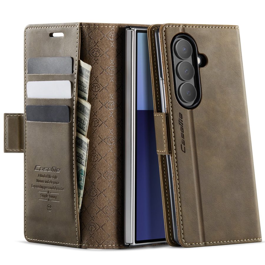 CASEME For Samsung Galaxy Z Fold7 Case RFID Blocking Wallet Calf Texture Vegan Leather Flip Cover