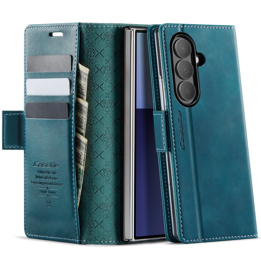 CASEME For Samsung Galaxy Z Fold7 Case RFID Blocking Wallet Calf Texture Vegan Leather Flip Cover