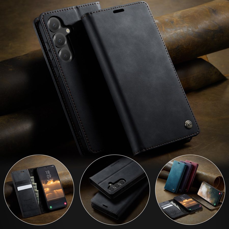 6601178057B-10 CASEME For Samsung Galaxy S25 FE Case RFID Blocking Wallet Calf Texture Vegan Leather Flip Cover