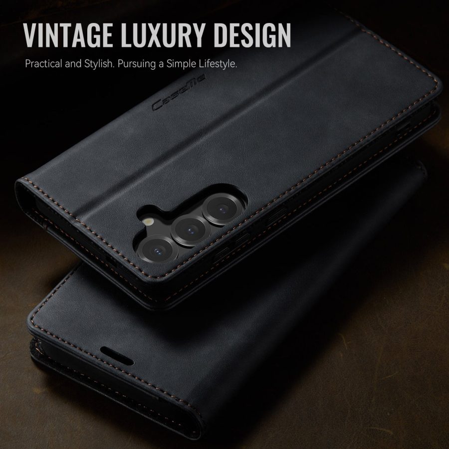 6601178057B-11 CASEME For Samsung Galaxy S25 FE Case RFID Blocking Wallet Calf Texture Vegan Leather Flip Cover