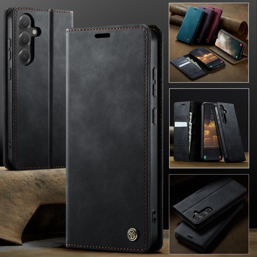 6601178057B-4 CASEME For Samsung Galaxy S25 FE Case RFID Blocking Wallet Calf Texture Vegan Leather Flip Cover