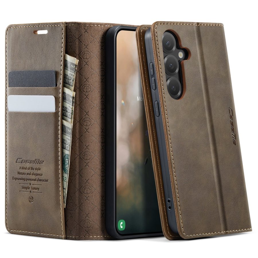 6601178057C-1 CASEME For Samsung Galaxy S25 FE Case RFID Blocking Wallet Calf Texture Vegan Leather Flip Cover