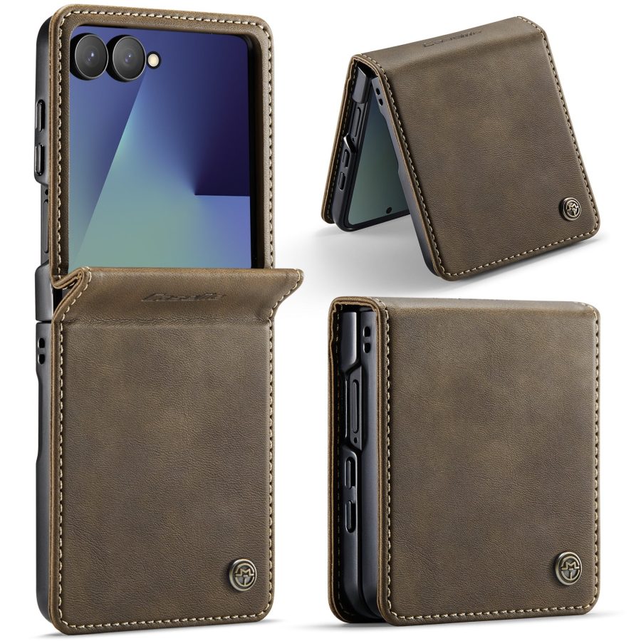 CASEME For Samsung Galaxy Z Flip7 Case RFID Blocking Wallet Calf Texture Vegan Leather Flip Cover