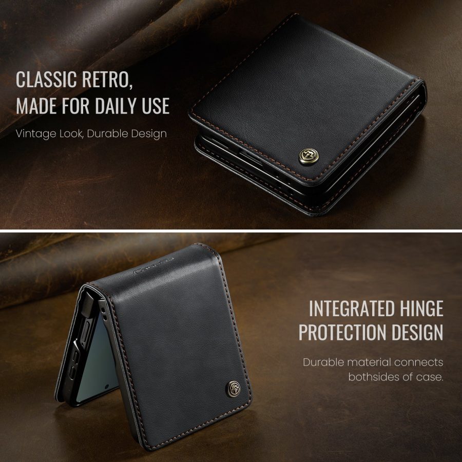 CASEME For Samsung Galaxy Z Flip7 Case RFID Blocking Wallet Calf Texture Vegan Leather Flip Cover