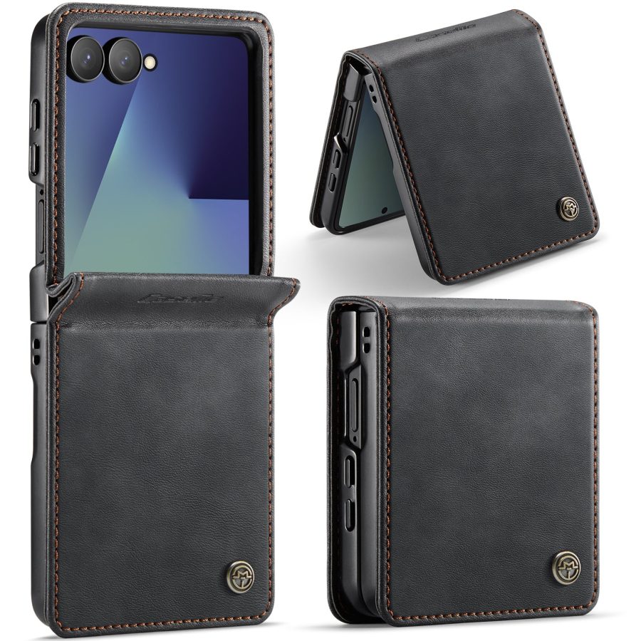 CASEME For Samsung Galaxy Z Flip7 Case RFID Blocking Wallet Calf Texture Vegan Leather Flip Cover