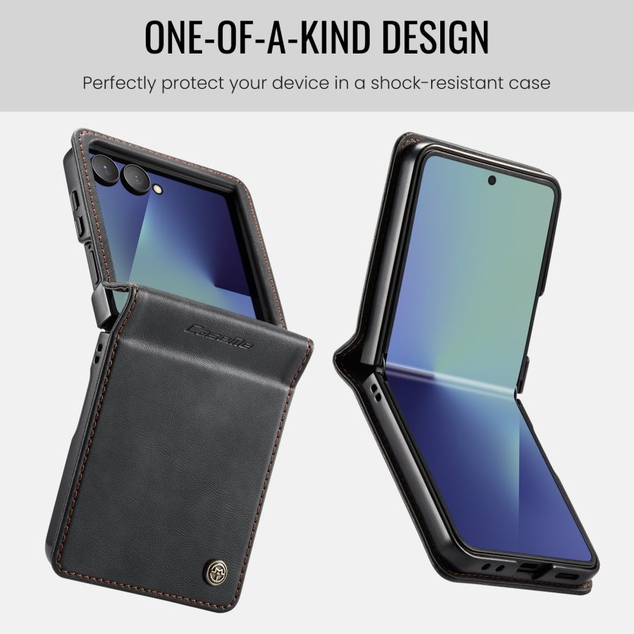 CASEME For Samsung Galaxy Z Flip7 Case RFID Blocking Wallet Calf Texture Vegan Leather Flip Cover