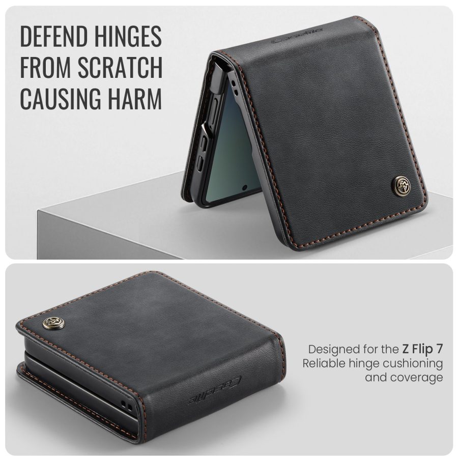 CASEME For Samsung Galaxy Z Flip7 Case RFID Blocking Wallet Calf Texture Vegan Leather Flip Cover