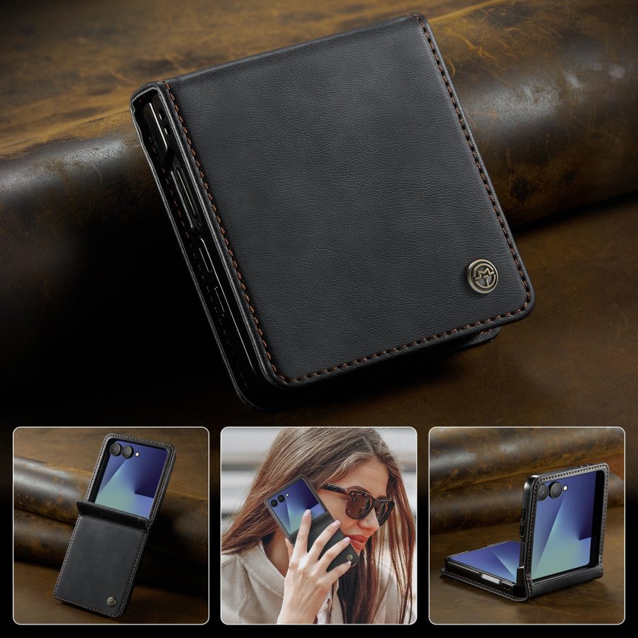 CASEME For Samsung Galaxy Z Flip7 Case RFID Blocking Wallet Calf Texture Vegan Leather Flip Cover