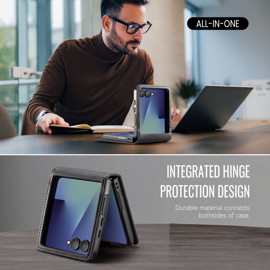 CASEME For Samsung Galaxy Z Flip7 Case RFID Blocking Wallet Calf Texture Vegan Leather Flip Cover