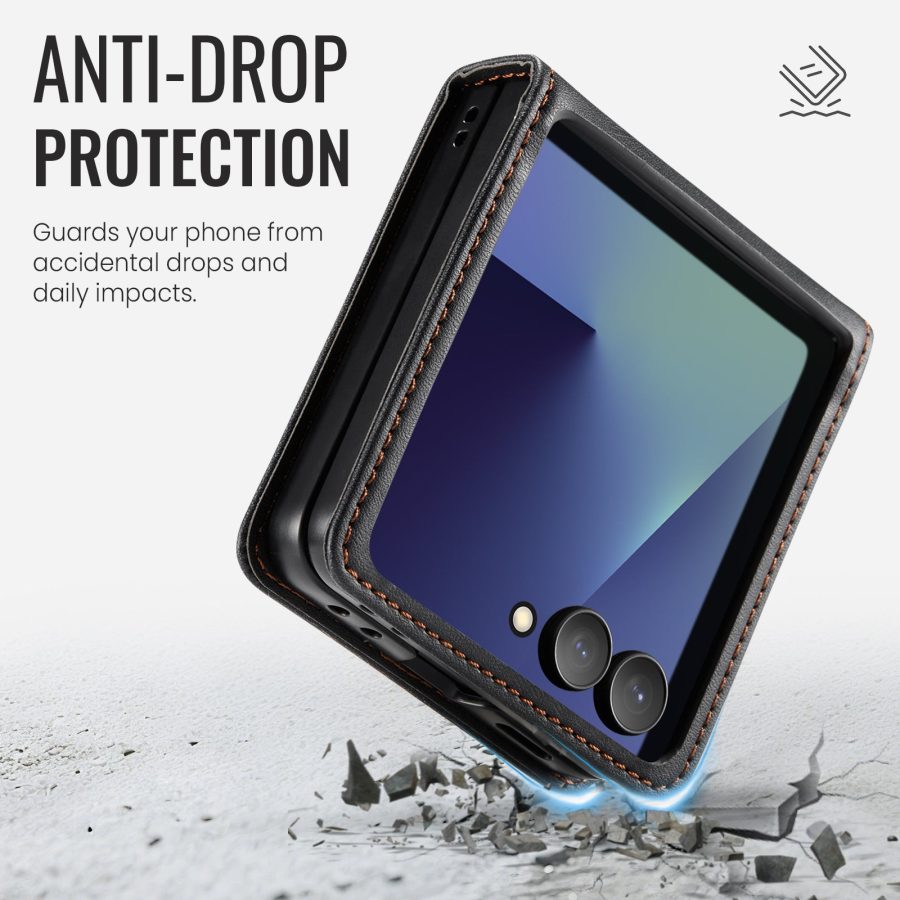 CASEME For Samsung Galaxy Z Flip7 Case RFID Blocking Wallet Calf Texture Vegan Leather Flip Cover