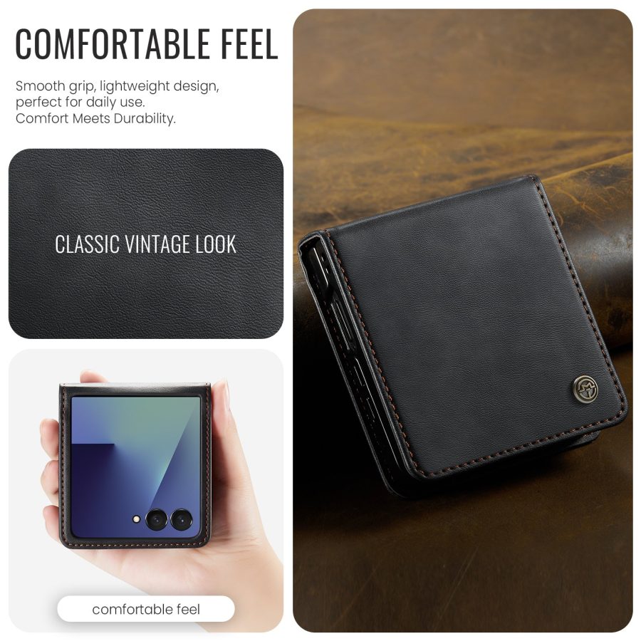CASEME For Samsung Galaxy Z Flip7 Case RFID Blocking Wallet Calf Texture Vegan Leather Flip Cover