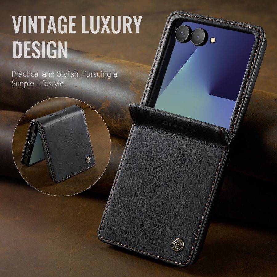 CASEME For Samsung Galaxy Z Flip7 Case RFID Blocking Wallet Calf Texture Vegan Leather Flip Cover