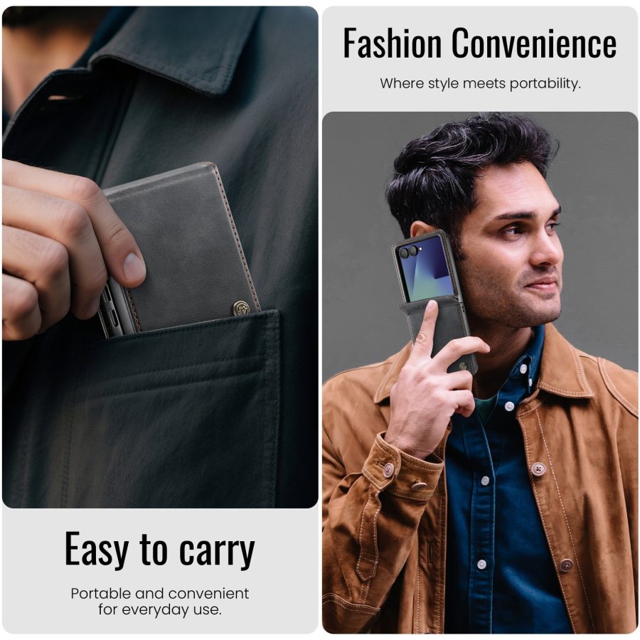CASEME For Samsung Galaxy Z Flip7 Case RFID Blocking Wallet Calf Texture Vegan Leather Flip Cover