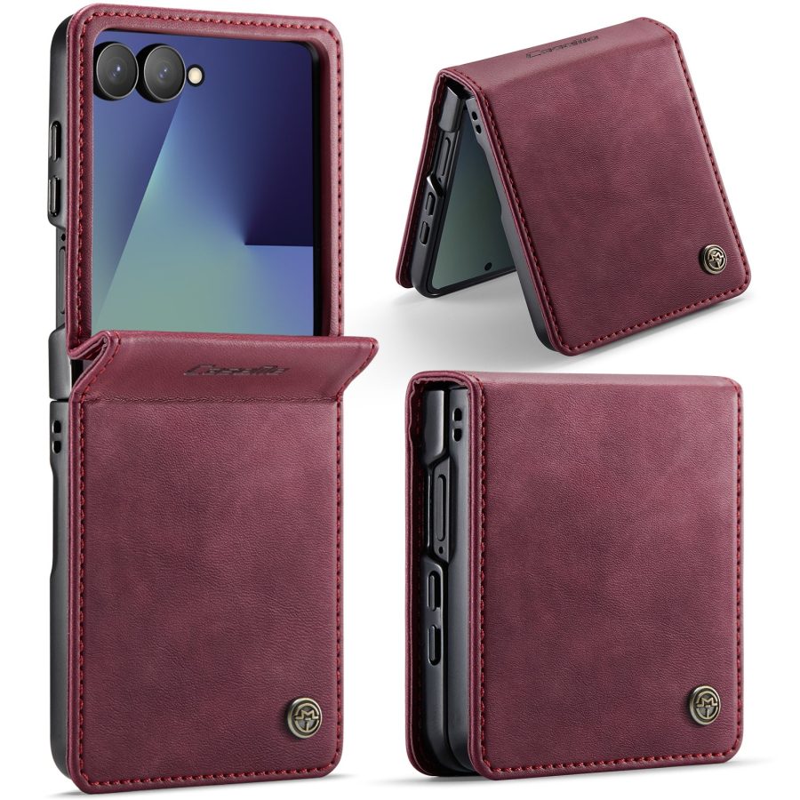 CASEME For Samsung Galaxy Z Flip7 Case RFID Blocking Wallet Calf Texture Vegan Leather Flip Cover