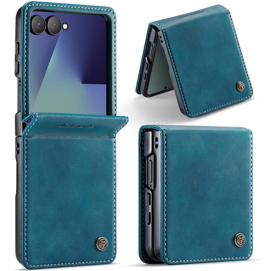 CASEME For Samsung Galaxy Z Flip7 Case RFID Blocking Wallet Calf Texture Vegan Leather Flip Cover