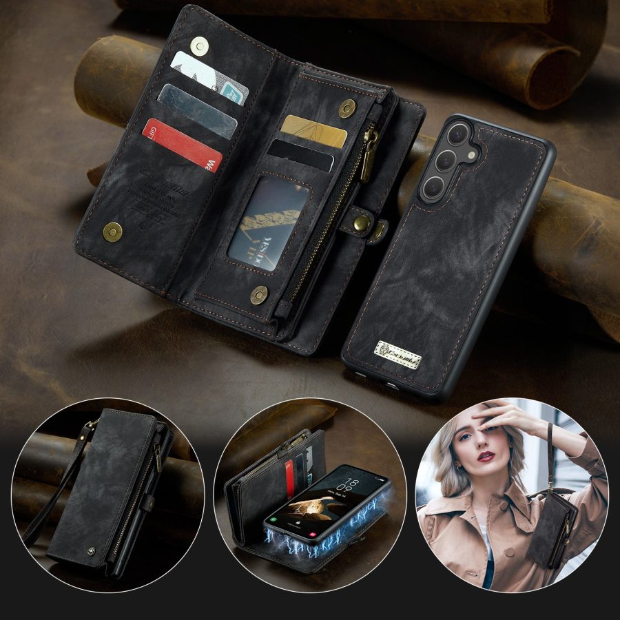 6601178890B-10 CASEME For Samsung Galaxy S25 FE Case 2-in-1 Detachable Magnetic Zipper Wallet Vegan Leather Flip Cover