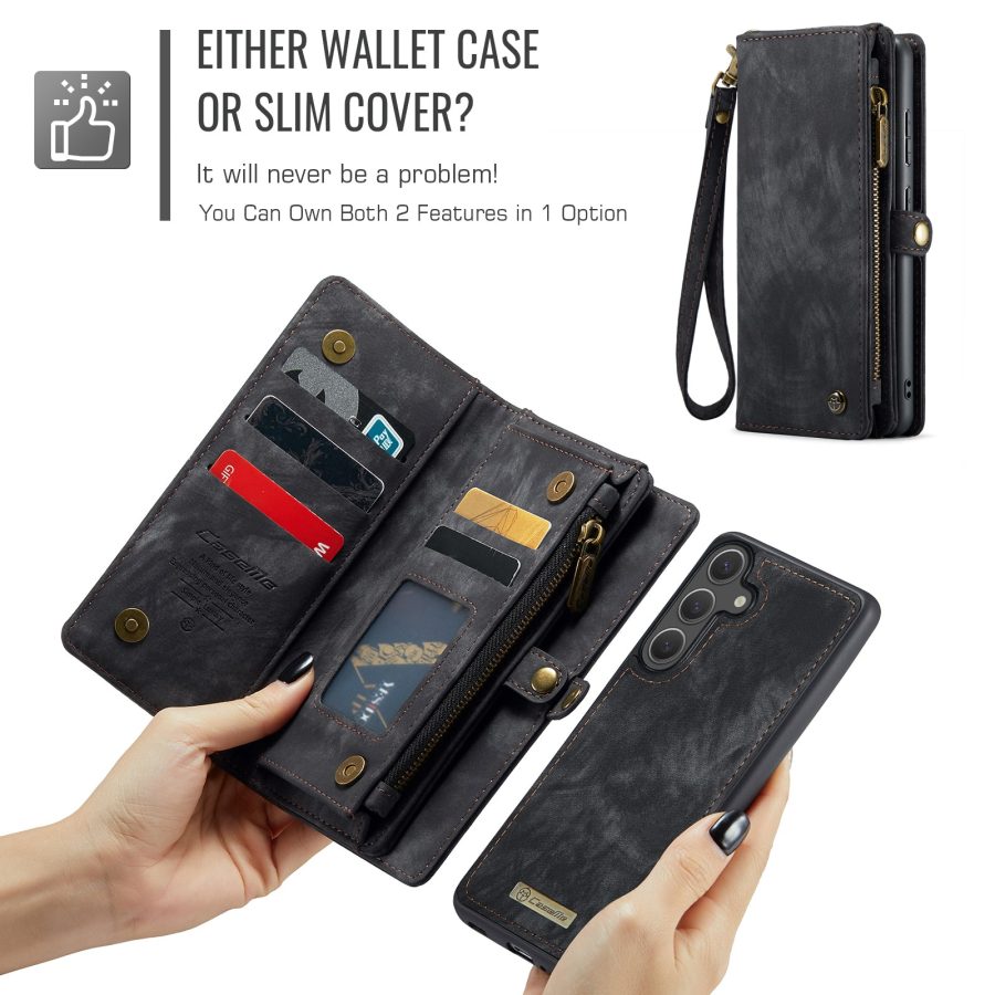 6601178890B-6 CASEME For Samsung Galaxy S25 FE Case 2-in-1 Detachable Magnetic Zipper Wallet Vegan Leather Flip Cover