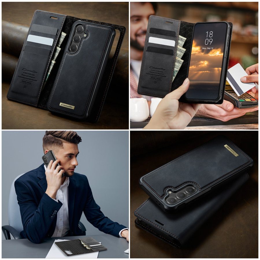 6601178896A-12 CASEME Samsung Galaxy S25 FE Case 2-in-1 Magnetic Detachable Wallet Vegan Leather Flip Cover