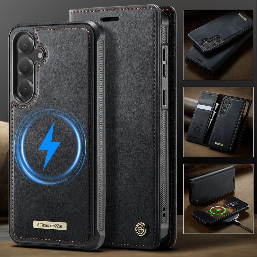 6601178896A-4 CASEME Samsung Galaxy S25 FE Case 2-in-1 Magnetic Detachable Wallet Vegan Leather Flip Cover