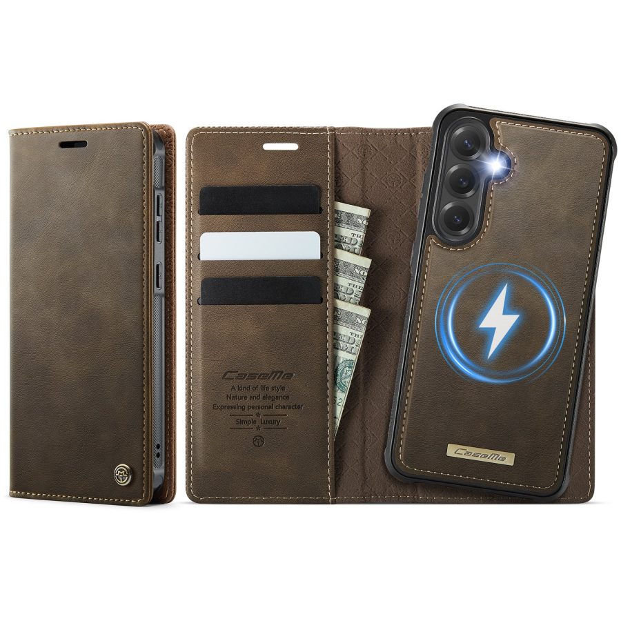 6601178896B-1 CASEME Samsung Galaxy S25 FE Case 2-in-1 Magnetic Detachable Wallet Vegan Leather Flip Cover